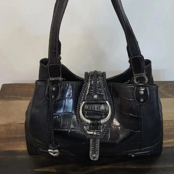 Brighton Moc Croc Pebbled Leather Embossed… - Picture 1 of 16